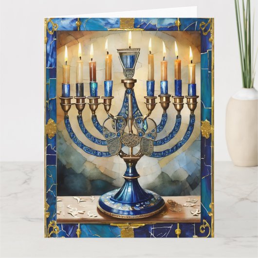 Blue Hanukkah Menorah Kaart (Voorkant)