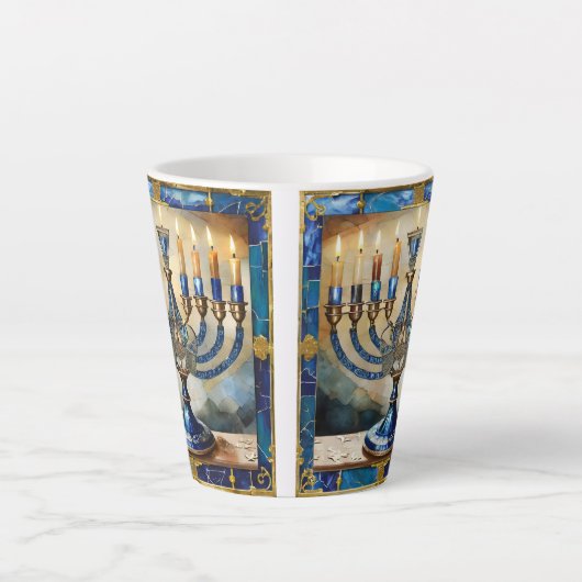 Blue Hanukkah Menorah Latte Mok (Voorkant)