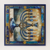 Blue Hanukkah Menorah Legpuzzel (Horizontaal)