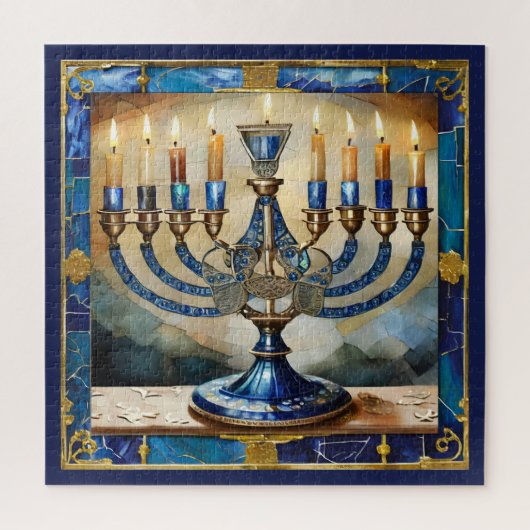 Blue Hanukkah Menorah Legpuzzel (Verticaal)