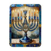 Blue Hanukkah Menorah Magneet (Verticaal)