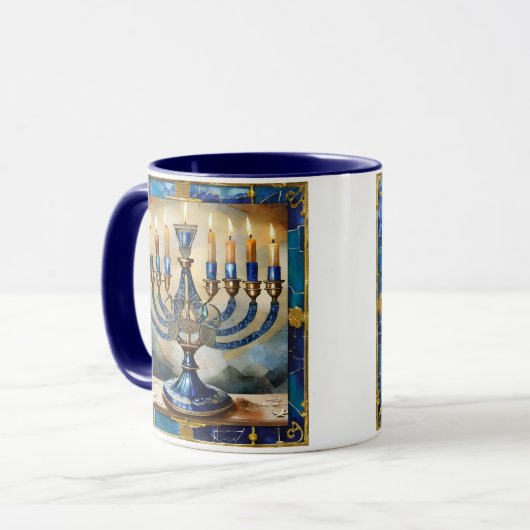 Blue Hanukkah Menorah Mok (Voorkant links)