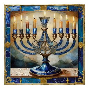 Blue Hanukkah Menorah Perfect Poster