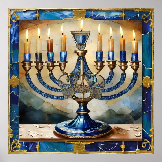 Blue Hanukkah Menorah Poster (Voorkant)