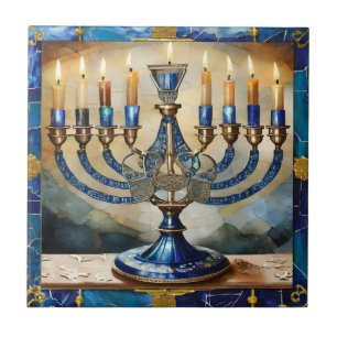 Blue Hanukkah Menorah Tegeltje
