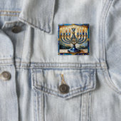 Blue Hanukkah Menorah Vierkante Button 5,1 Cm (In situ)