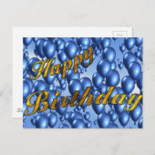Blue Happy Birthday Briefkaart (Voorkant / Achterkant)