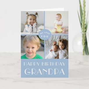 Blue Happy Birthday Grandpa Photo Collage Card Kaart