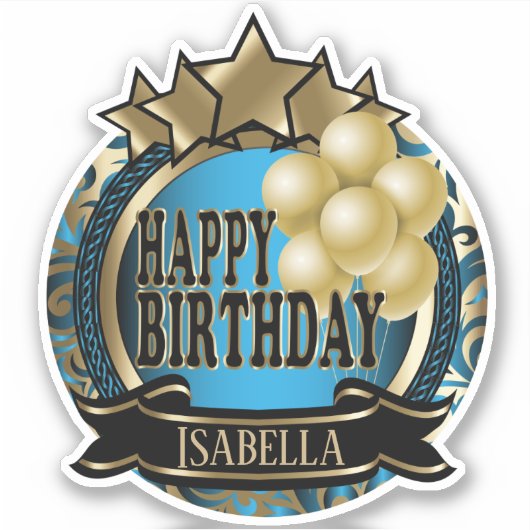 Blue Happy Birthday - Naam toevoegen Sticker (Voorkant)