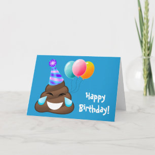 Blue Happy Birthday Poop Emoji Card Kaart