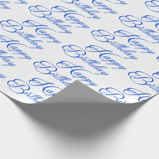 Blue Happy Birthday-script Cadeaupapier (Hoek)