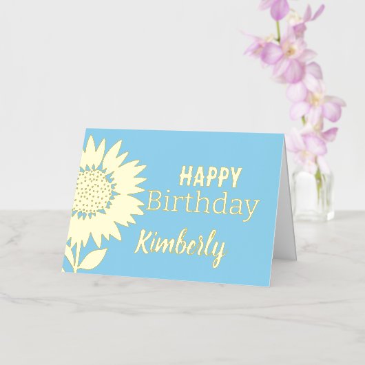 Blue Happy Birthday Sunflower Eigen naam Gold Folie Wenskaart (Orchidee)