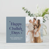 Blue Happy Challah Days Hanukkah Family Foto Holi Feestdagenkaart (Staand voorkant)