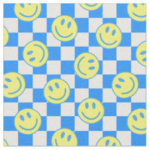 Blue Happy Face Check Groovy Stof