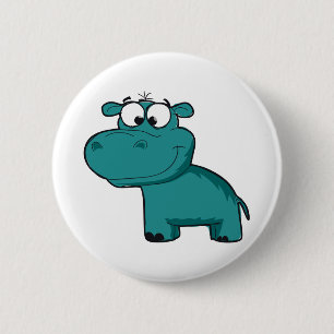 Blue Happy Hippo Ronde Button 5,7 Cm