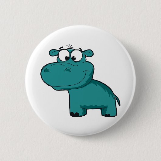 Blue Happy Hippo Ronde Button 5,7 Cm (Voorkant)