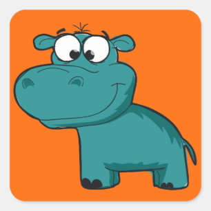 Blue Happy Hippo Vierkante Sticker