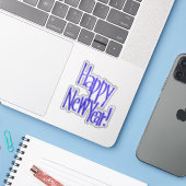 Blue Happy New Year   Sticker (Laptop met iPhone)