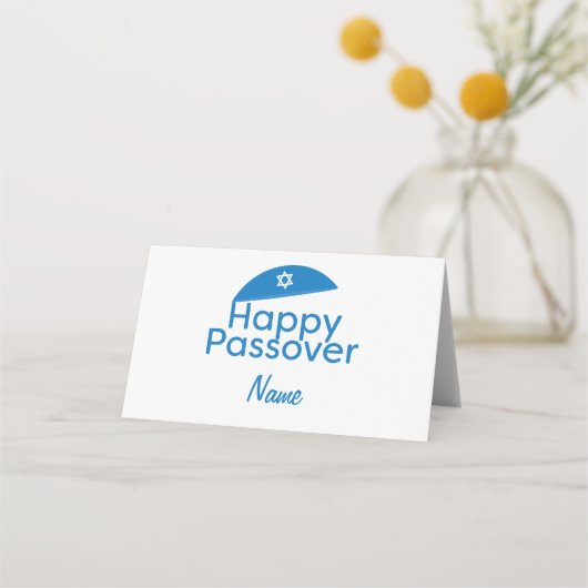 Blue Happy Pesach Groet met Kippah (Voorkant)