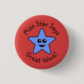 Blue Happy Star Great Work Button (Voorkant)