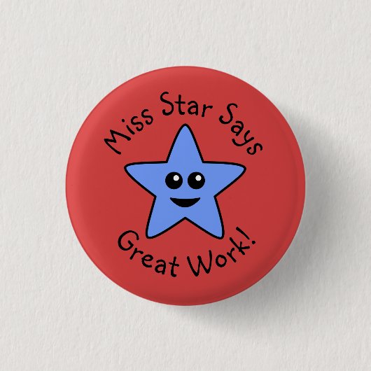Blue Happy Star Great Work Button (Voorkant)