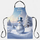 Blue Hat Snowman Christmas Tree Holiday Apron Schort (Voorkant)