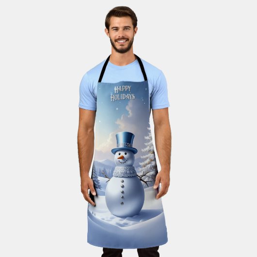 Blue Hat Snowman Christmas Tree Holiday Apron Schort (Gedragen)