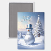 Blue Hat Snowman Christmas Tree Holiday Magnet (Recto/Verso)