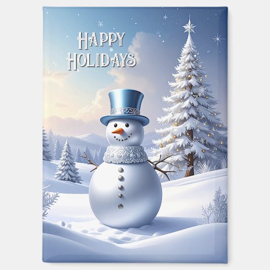 Blue Hat Snowman Christmas Tree Holiday Magnet Magneet (Voorkant)