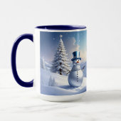 Blue Hat Snowman Christmas Tree Holiday Mug (Gauche)