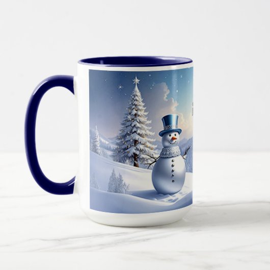 Blue Hat Snowman Christmas Tree Holiday Mug (Gauche)