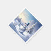 Blue Hat Snowman Christmas Tree Holiday Napkin Servet (Hoek)