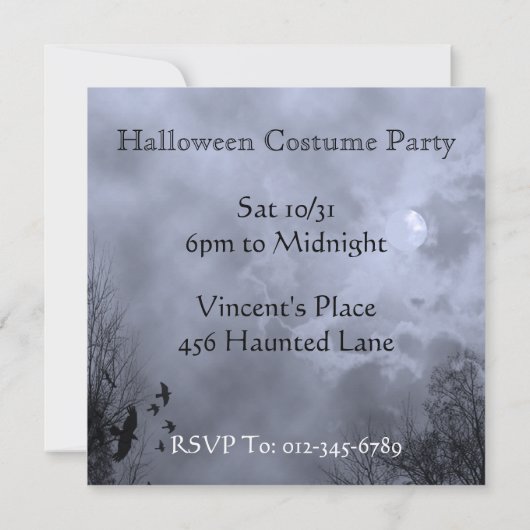 Blue Haunted Sky Custom Halloween Uitnodigingen (Achterkant)