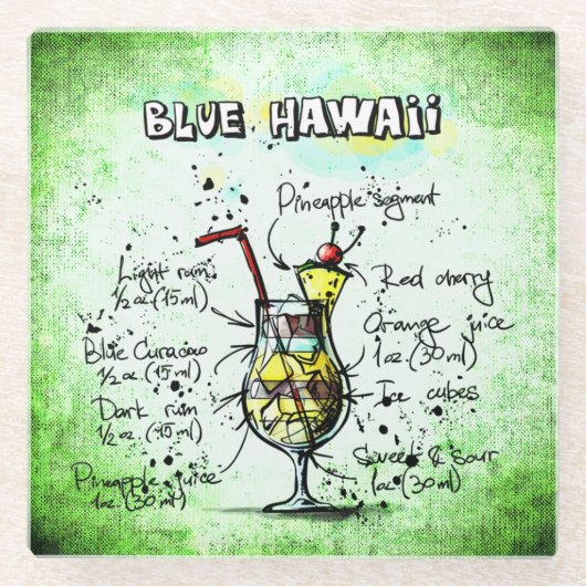 Blue Hawaii Drink Recipe Glazen Onderzetter (Voorkant)