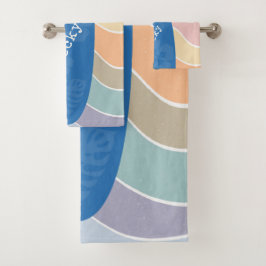 Blue Hawaii Surfboard on Pastel Waves Bad Handdoek