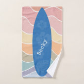 Blue Hawaii Surfboard on Pastel Waves Bad Handdoek (Handdoek)