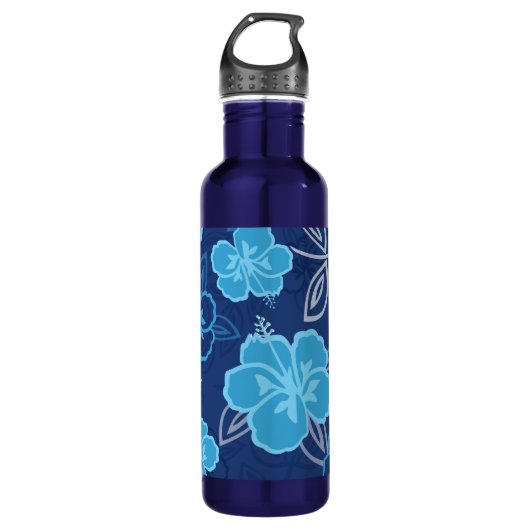 Blue Hawaiian Hibiscus Pattern Waterfles (Voorkant)