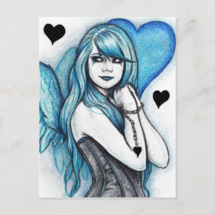 Blue Heart Angel Gothic Fantasy Postcard Briefkaart