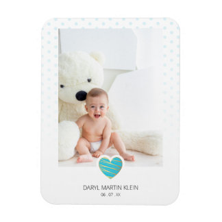 Blue Heart Baby Keepsake Polka Dots Photo Magneet