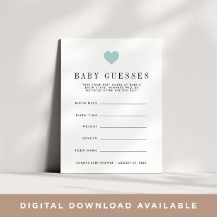 Blue Heart Baby shower Guessing Game Kaart