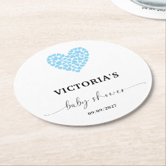 Blue Heart Baby Shower Party  Ronde Kartonnen Onderzetter