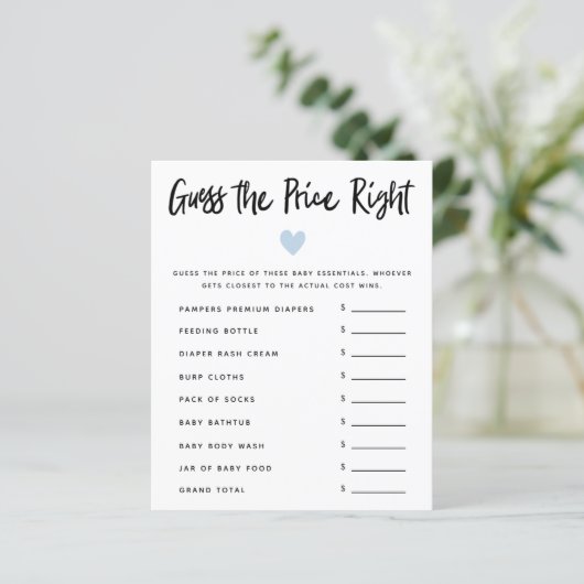 Blue Heart Boy Baby shower vindt de prijs juist (Staand voorkant)