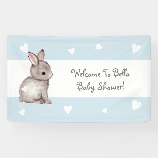 Blue Heart Bunny Baby shower Banner (Horizontaal)