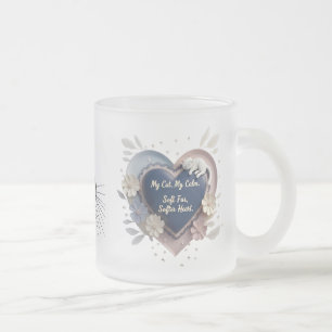 Blue Heart Cat Mok – Frosted Glass Calm Cup