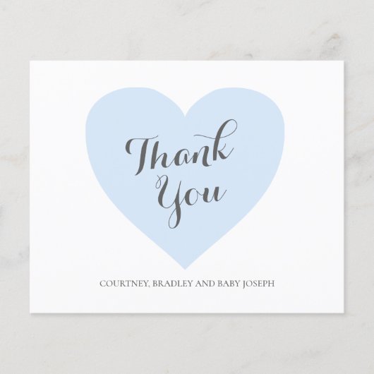 Blue Heart Cute Budget Baby shower Dank u kaart (Voorkant)