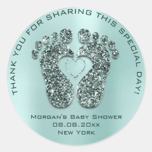 Blue Heart Feet Baby shower Favor Gift Blauwgroen Ronde Sticker