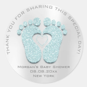 Blue Heart Feet Baby shower Favor Gift Hartelijk d Ronde Sticker