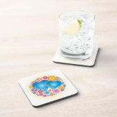 Blue Heart Floral Drankjes Onderzetter (Rechterzijde)