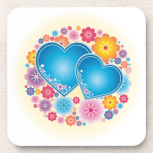 Blue Heart Floral Drankjes Onderzetter