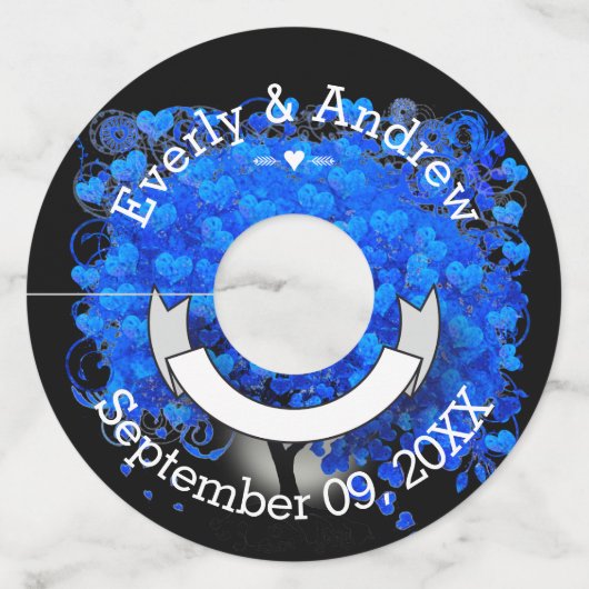 Blue Heart Leaf Tree Wedding/Room voor gastnaam Wijnglaslabel (Voorkant)